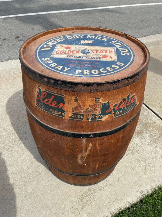 Vintage Golden State Dairy Dry Milk Wood Barrel