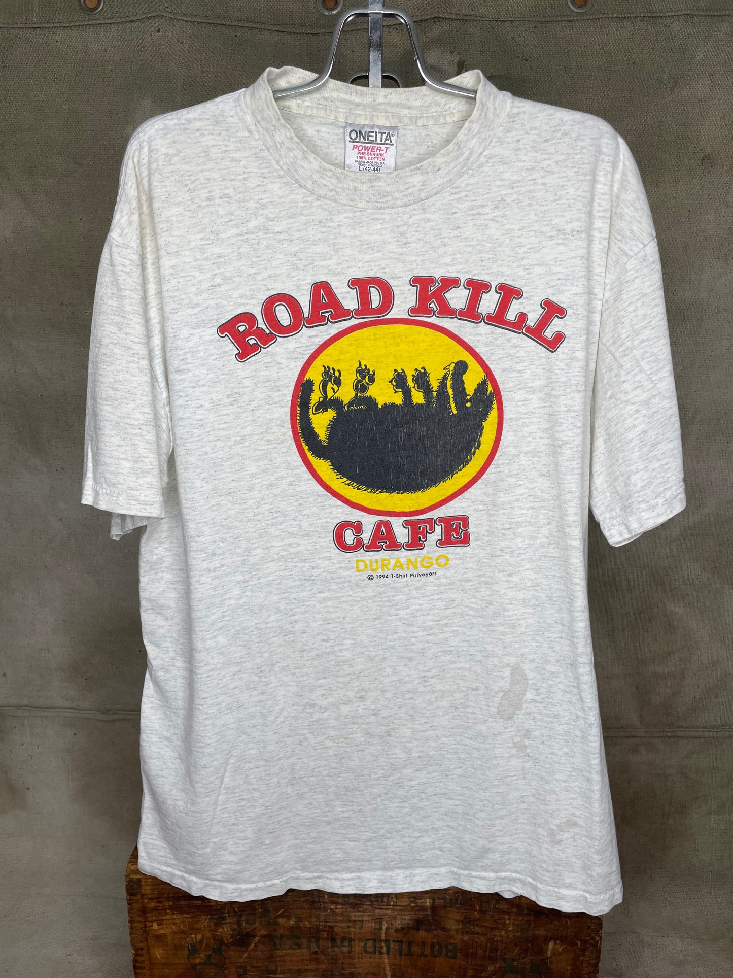 Vintage L Roadkill Cafe Menu Humor Single Stitch Shirt