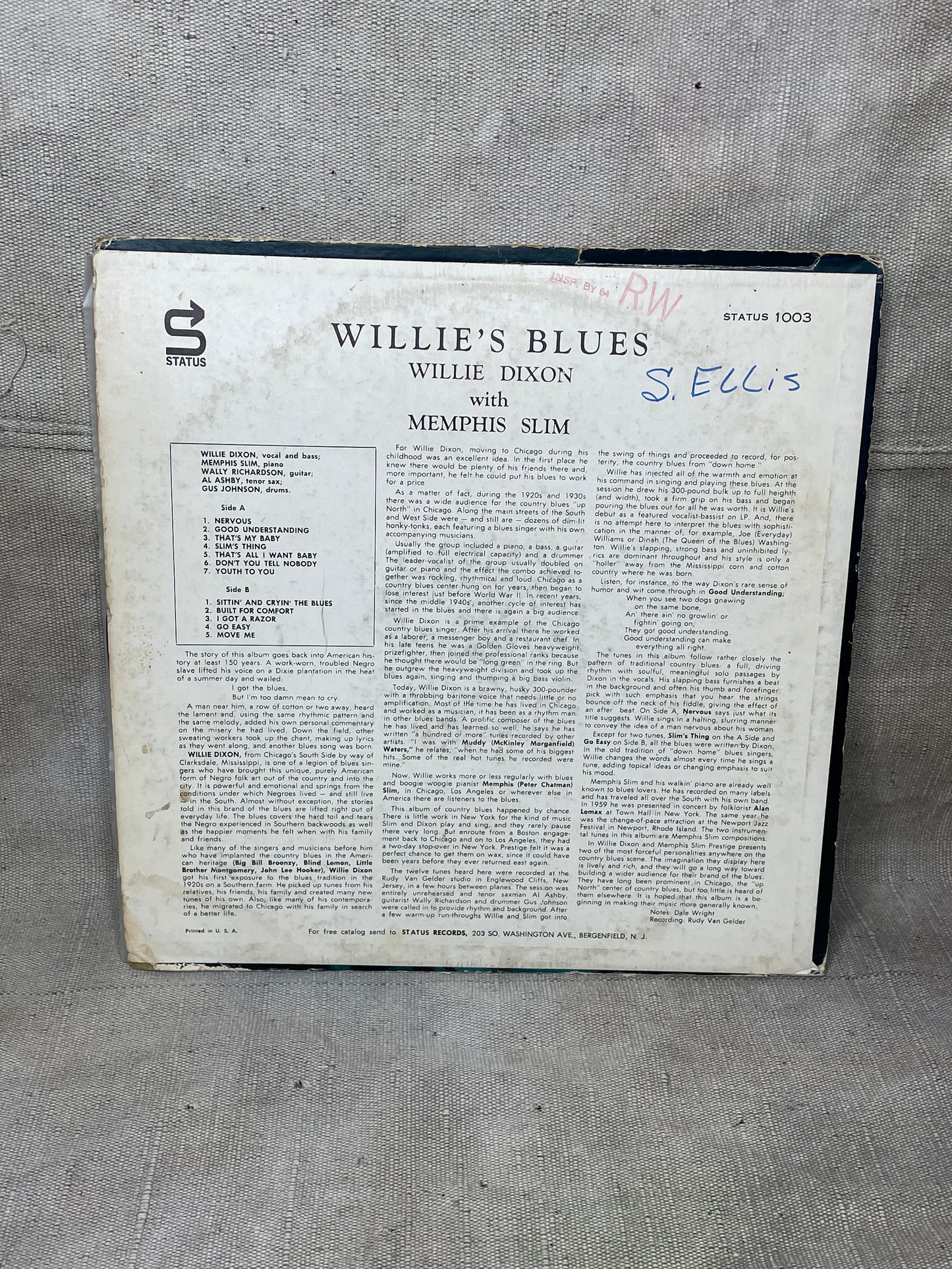 Vintage G G+ Willie Dixon With Memphis Slim Willie's Blues Original Blues Classics Record LP