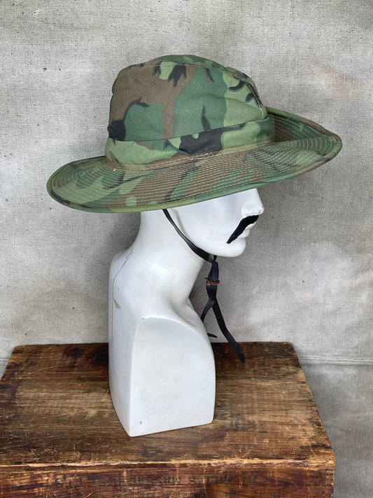 Vintage Military War Boonie Jungle Camouflage Hat Tropical Bush Camouflage Bucket Vietnam Era