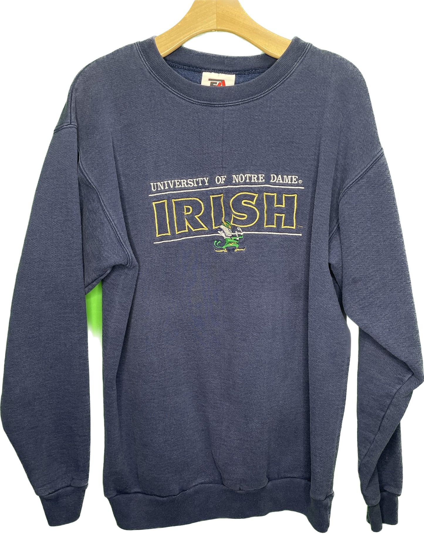 Vintage L/XL University of Notre Dame Irish Embroidered Sweatshirt