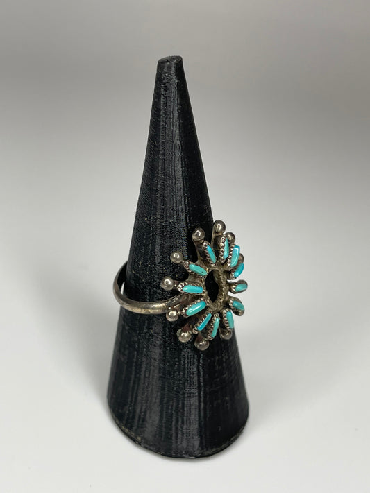 Vintage Sterling Silver Turquoise Zuni Petit Point Saw Tooth Ring Sz 6