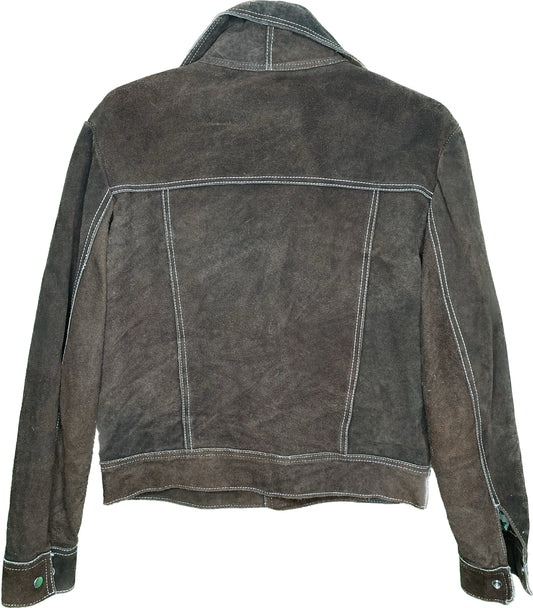 Vintage L/XL Genuine Leather Suede Contrast Stitch Jacket