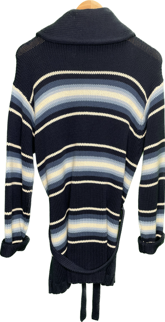 Vintage M Knit Robe Shawl Button Up Stripe Sweater