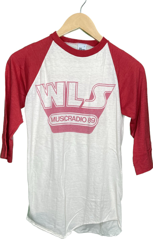 Vintage XS WLS Radio Raglan Red Paper Thin Shirt