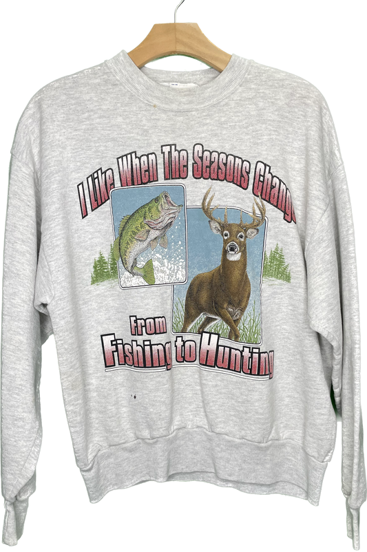 Vintage L/XL Fishing Hunting Humor Fish Buck Crewneck Sweatshirt