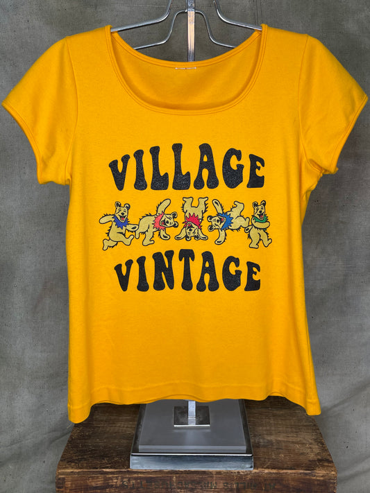 Village Vintage Frolicking Bear Logo on Hand Sourced Vintage Blank Shirt S