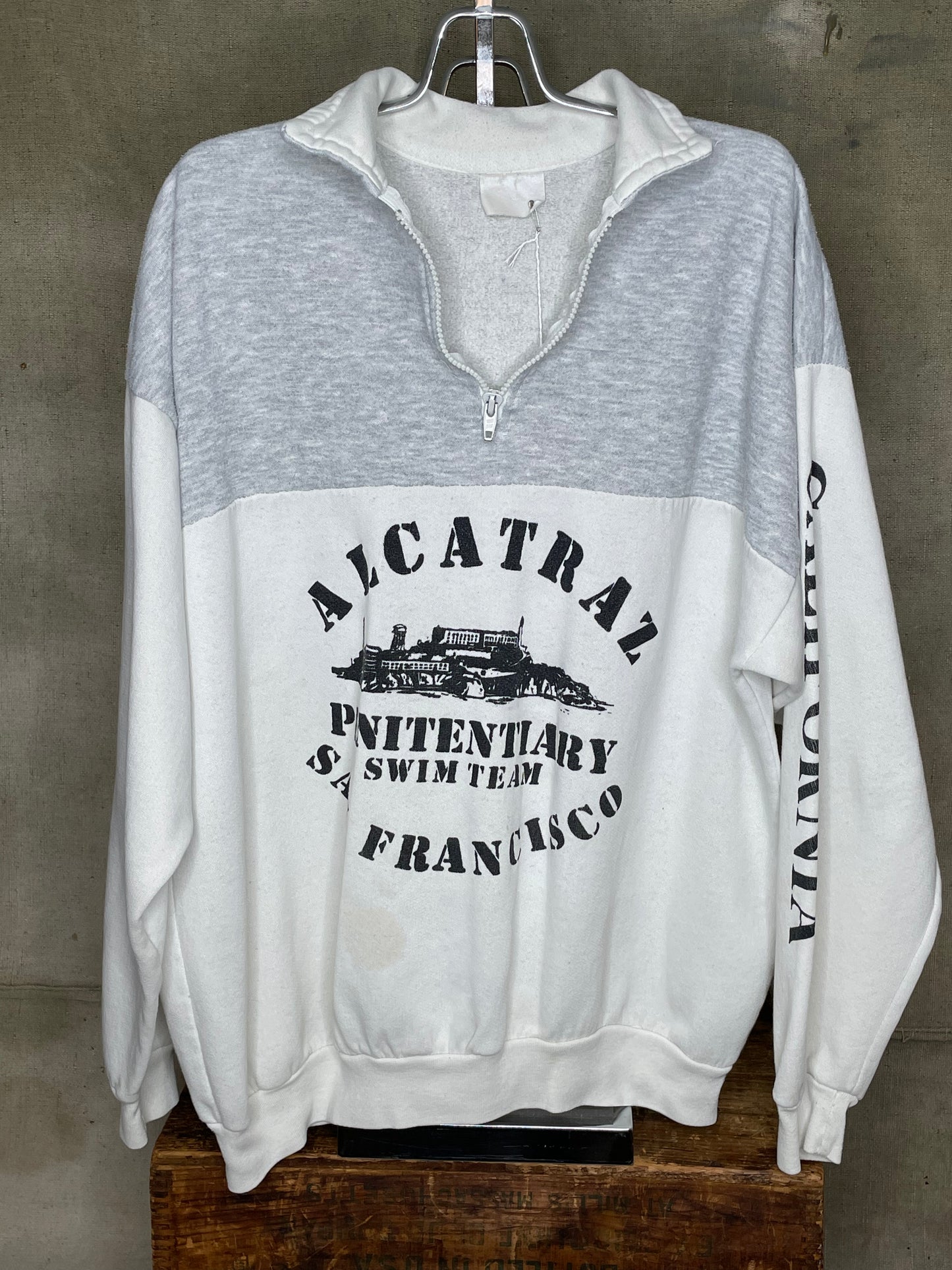 Vintage XL Alcatraz Prison Collar Zip Up Crewneck Sweatshirt