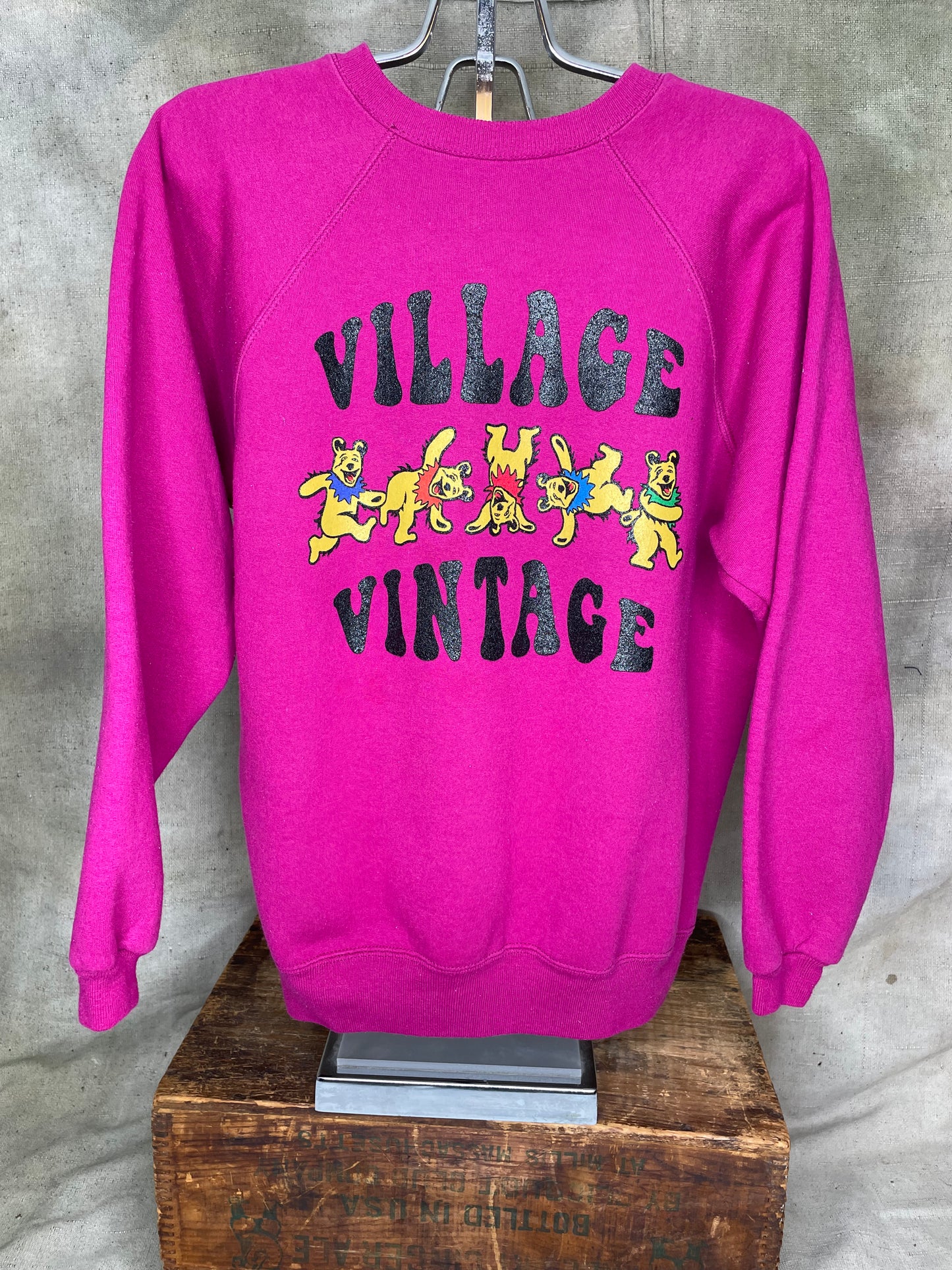 Village Vintage Frolicking Bear Logo on Hand Sourced Vintage Sweatshirt Blank M/L