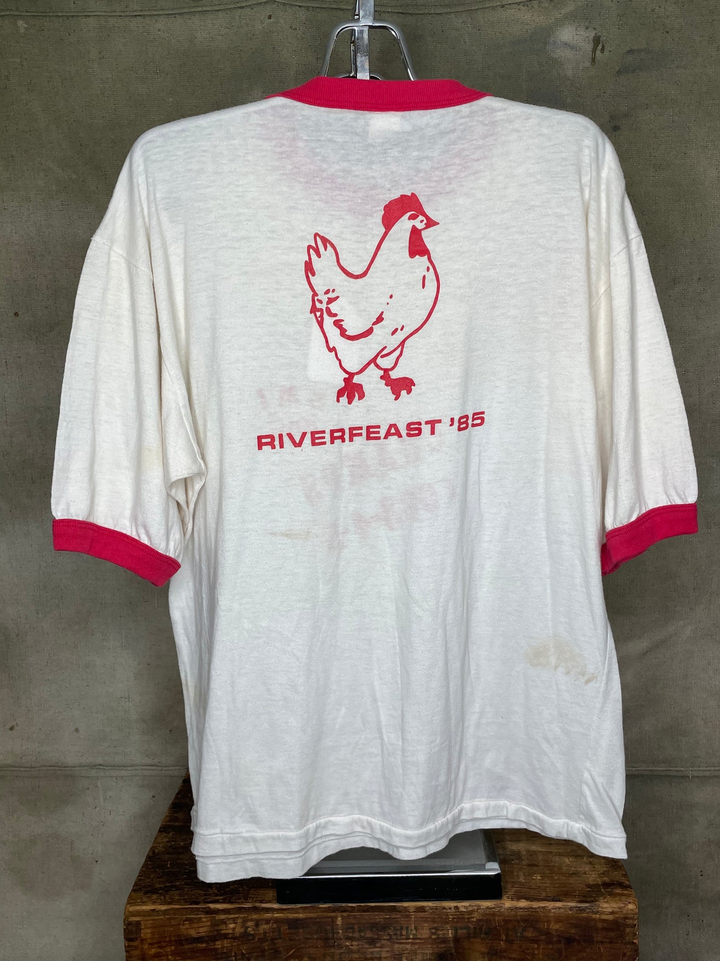 Vintage L 80s BBQ Champs Chicken Ringer Shirt