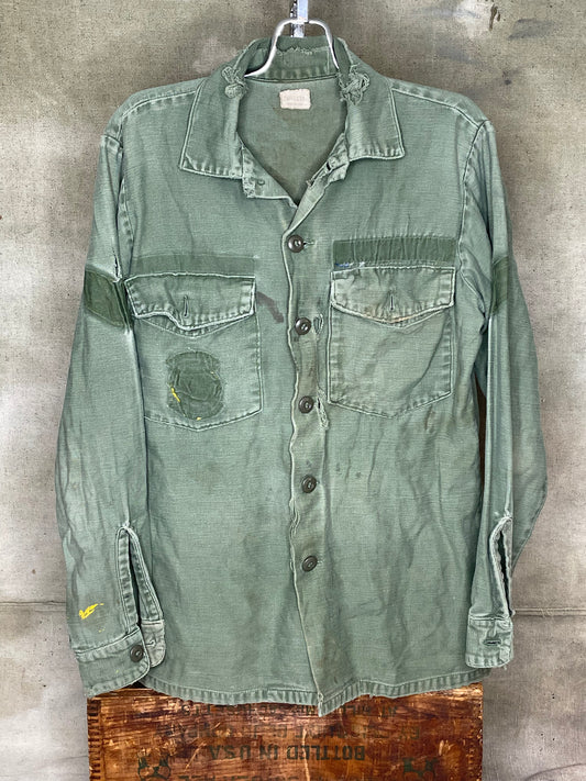 Vintage OG 107 Shirt Men’s Green 70’s Sateen Utility Vietnam War Era M