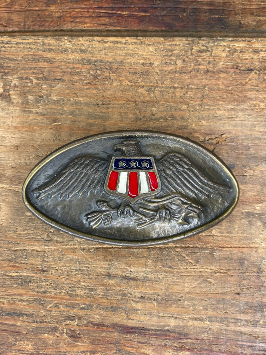 Vintage 1976 Bicentennial Eagle Enamel Brass Belt Buckle
