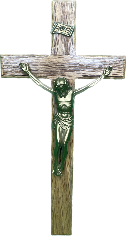 Vintage 10” Wood Brass Cross Crucifix Religious Wall Hanging